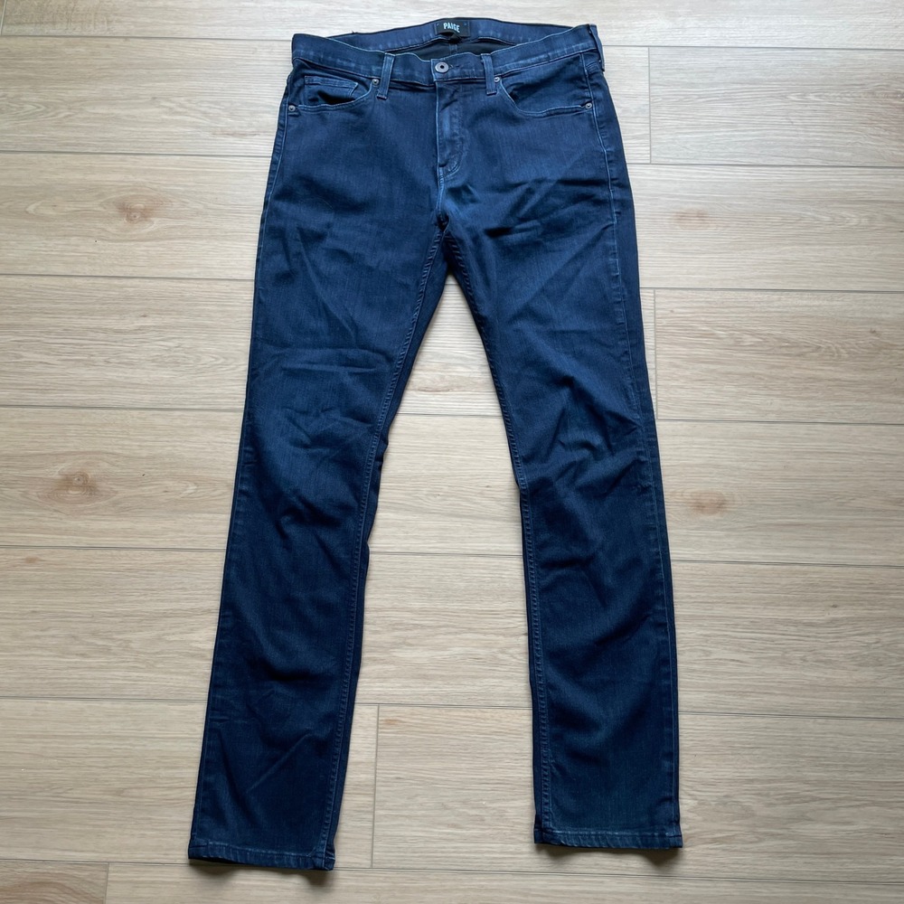 Paige Federal Slim Straight Leg Jeans Dark Indigo Blue Mens 34 Made in USA